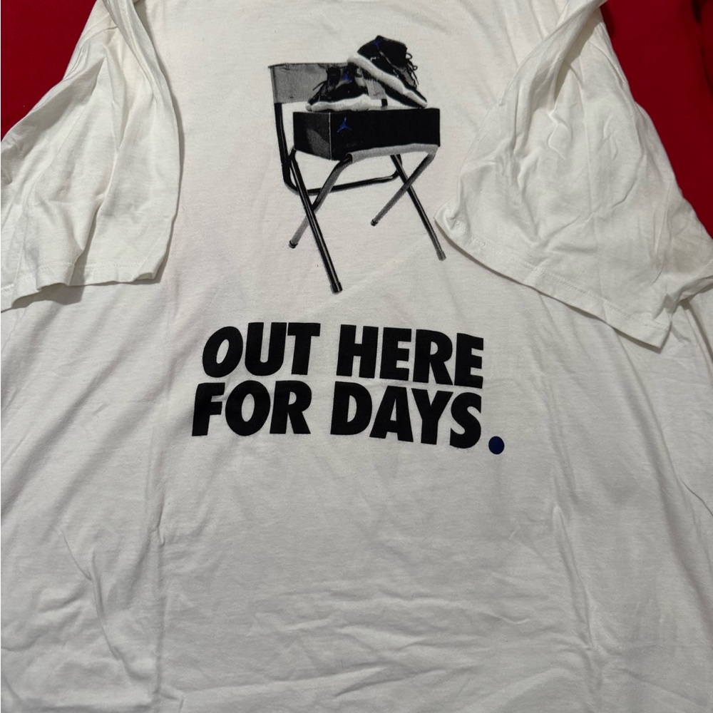 Jordan White Graphic Tee with Black and Blue Accents